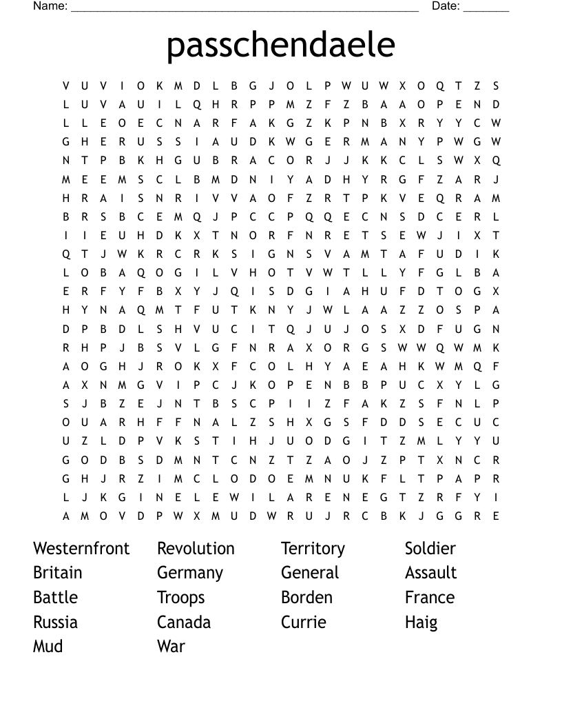 passchendaele  Word Search
