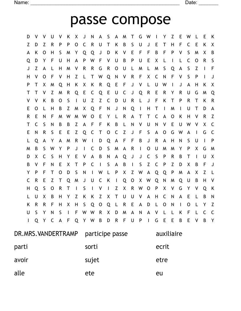 passe compose Word Search