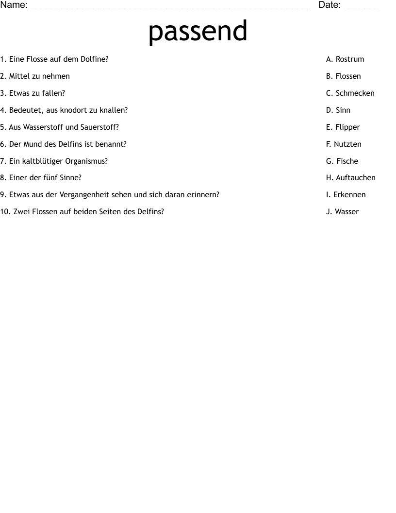 passend Worksheet