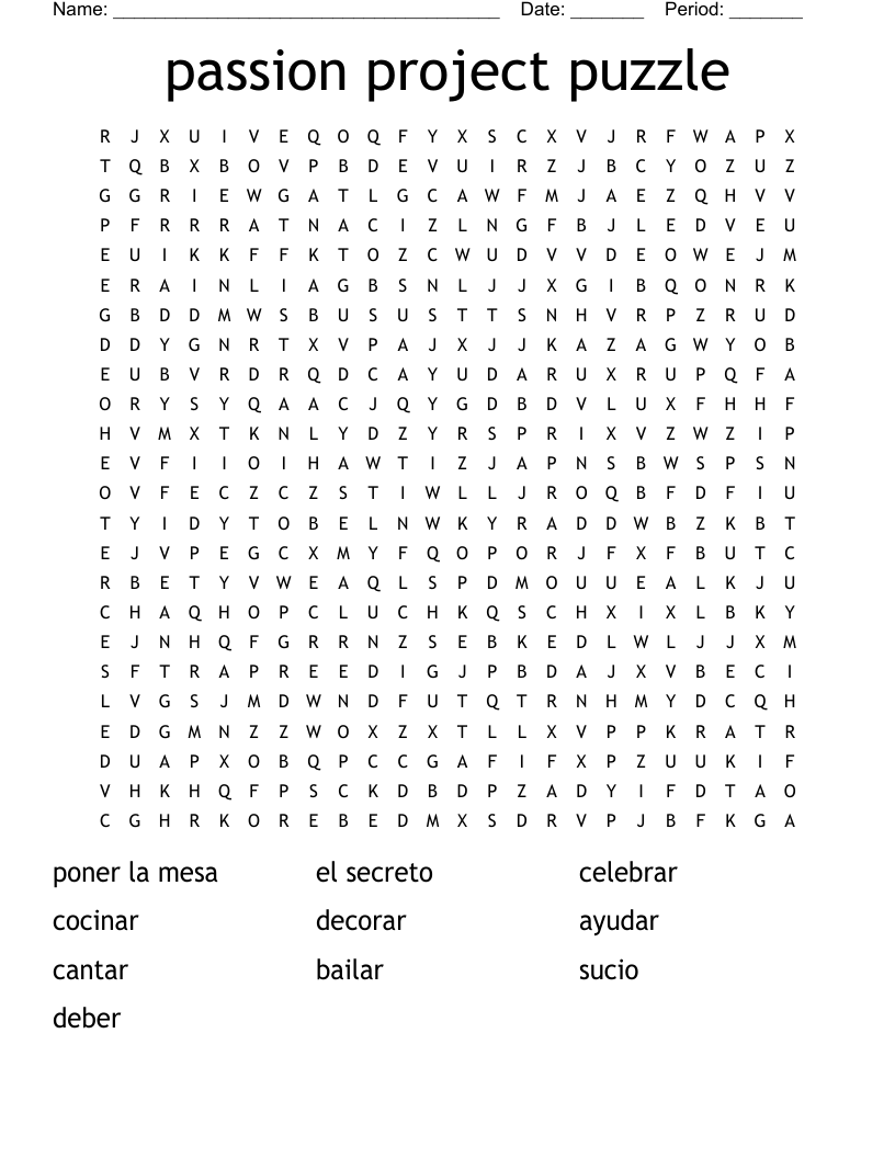 passion project puzzle Word Search