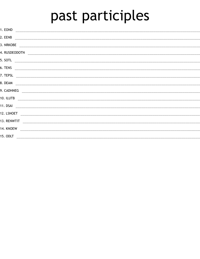 past participles Word Scramble