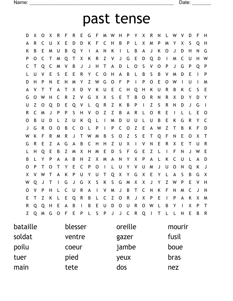 past tense Word Search