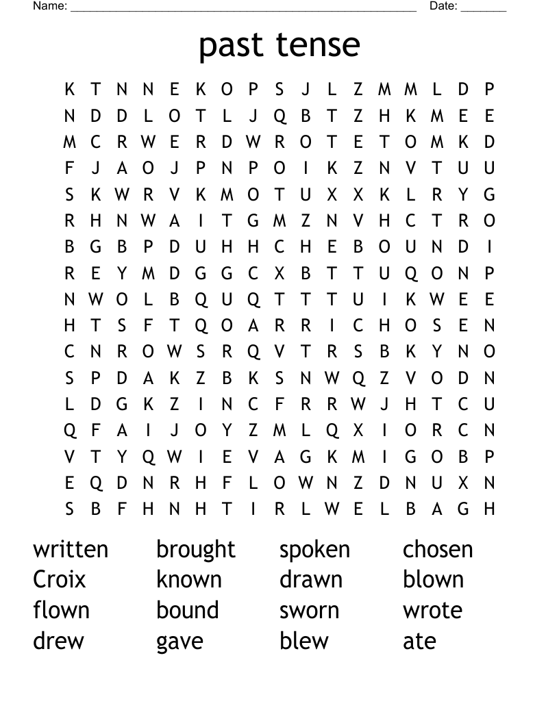 past tense Word Search