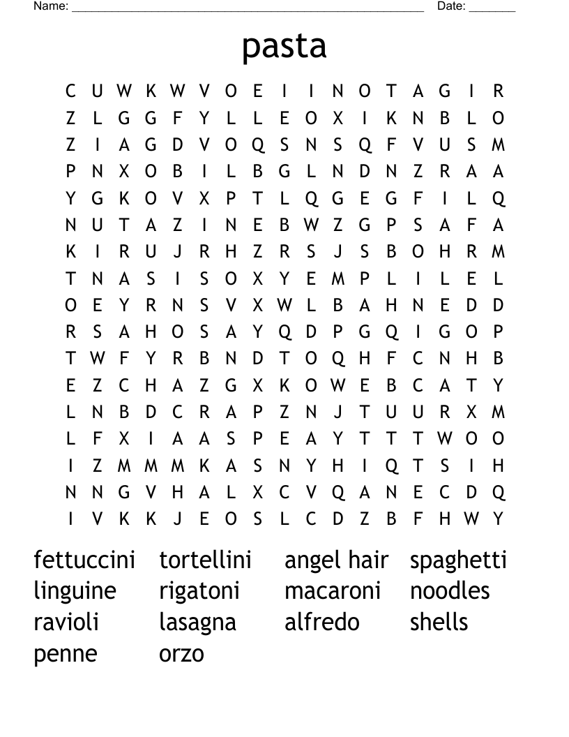 pasta Word Search