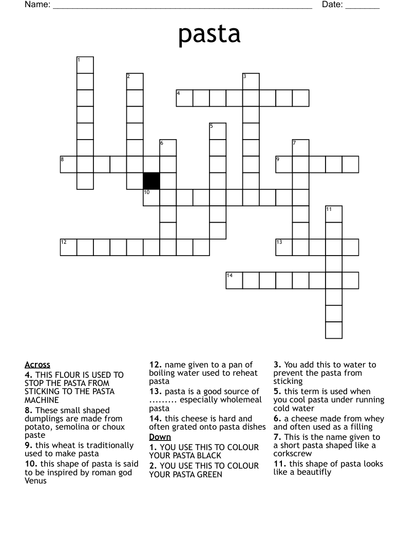 pasta Crossword