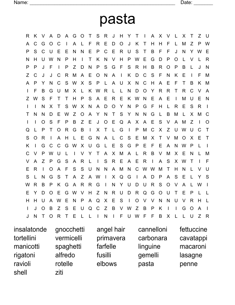 pasta Word Search