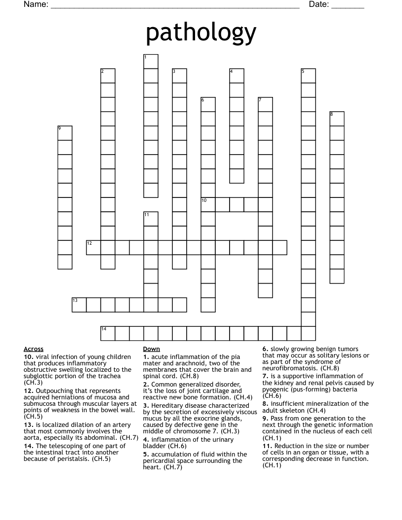 pathology Crossword