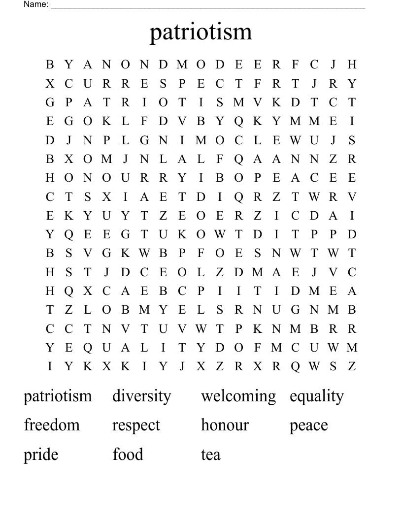 patriotism  Word Search