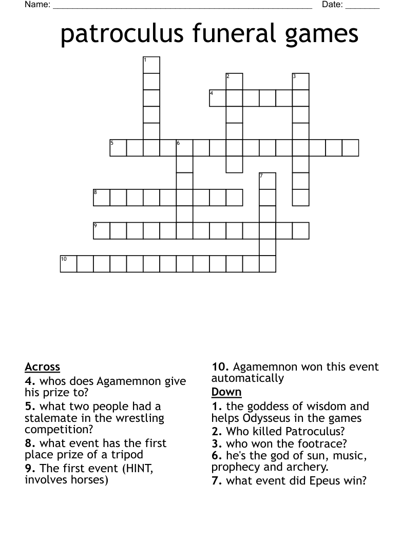 patroculus funeral games  Crossword