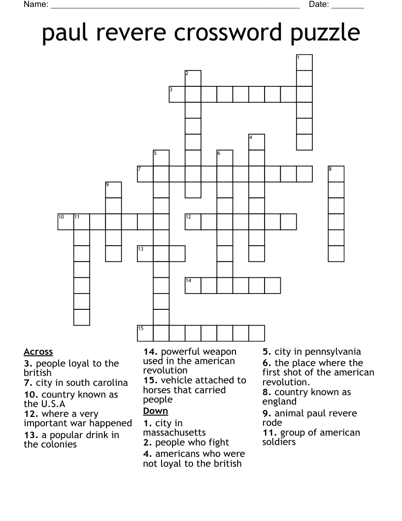 paul revere crossword puzzle