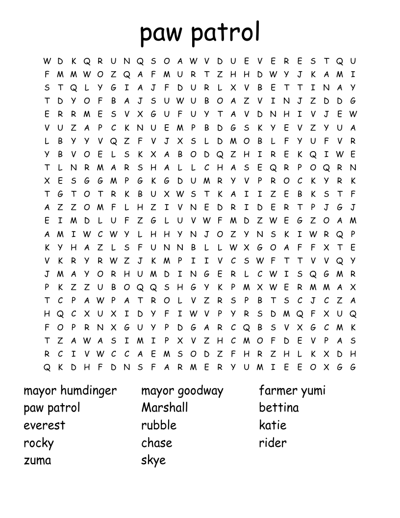 paw patrol  Word Search