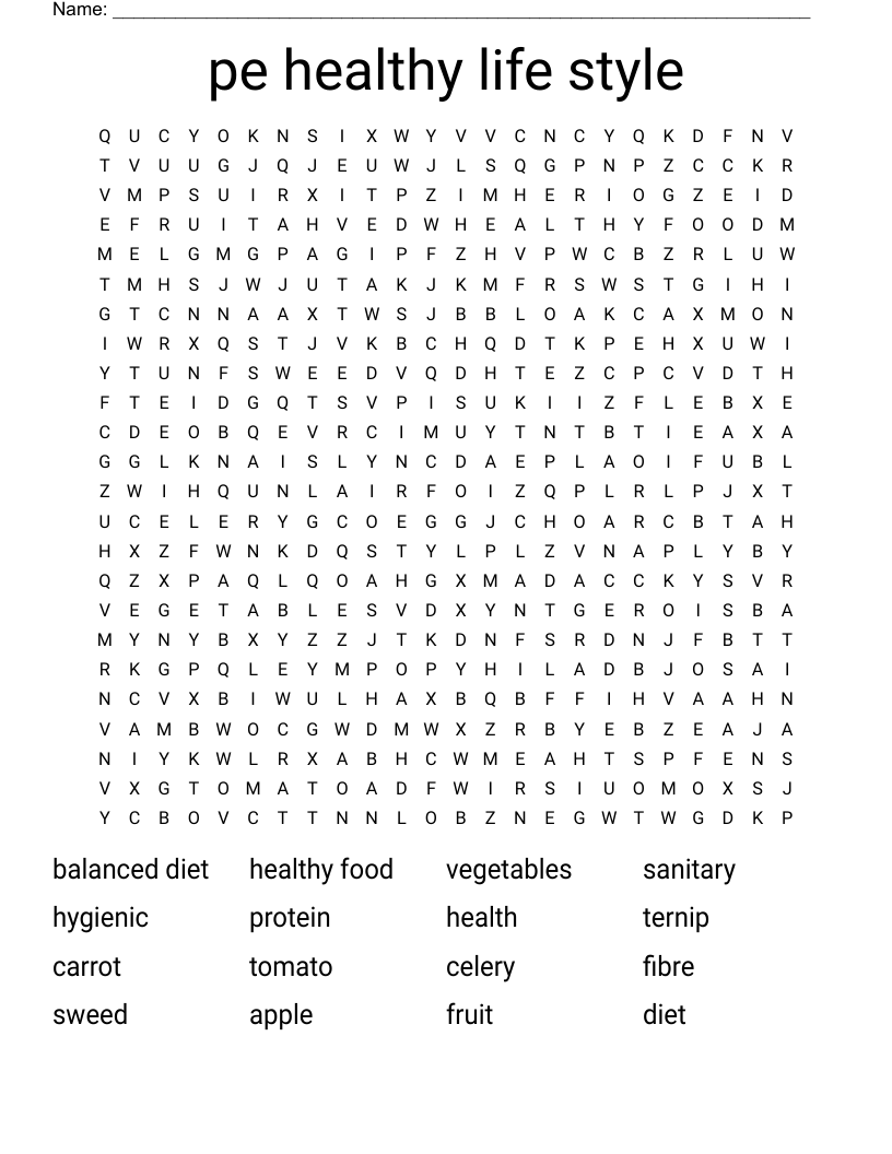 pe healthy life style Word Search