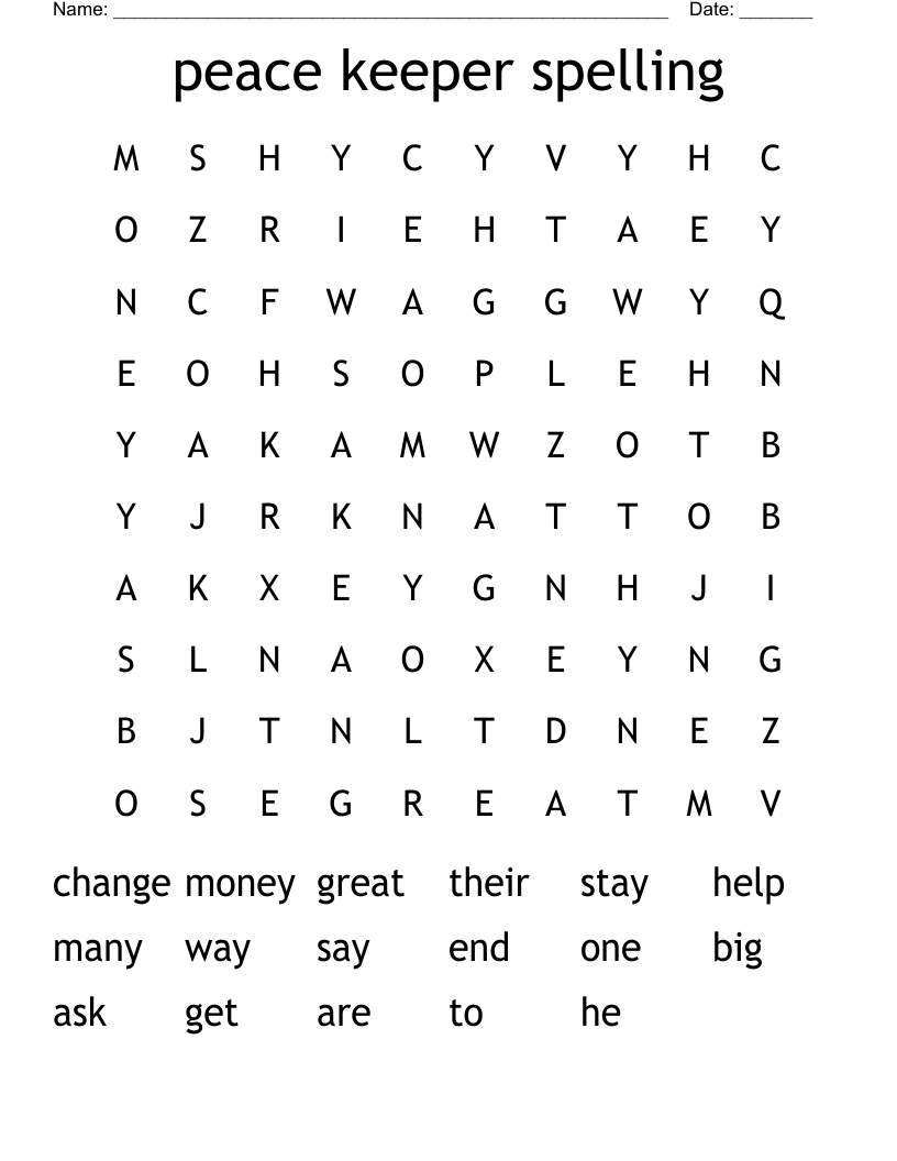 peace keeper spelling Word Search