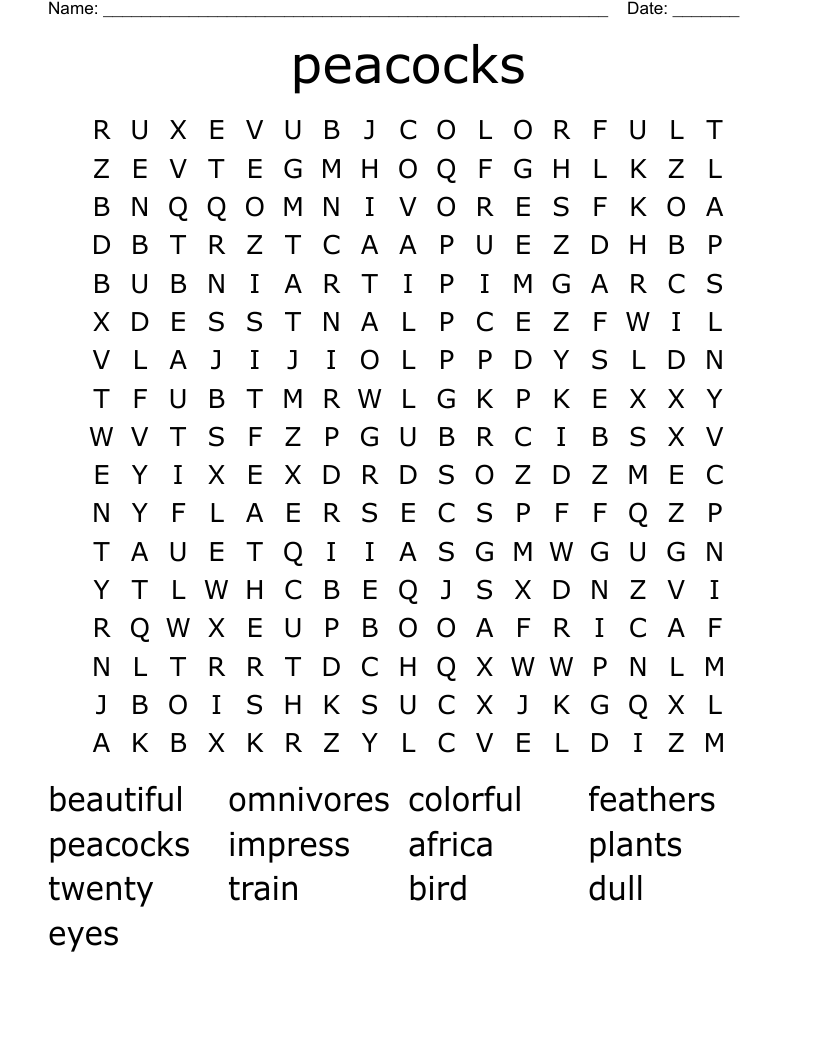 peacocks Word Search