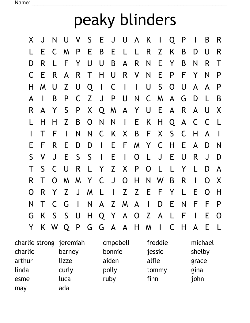 peaky blinders  Word Search