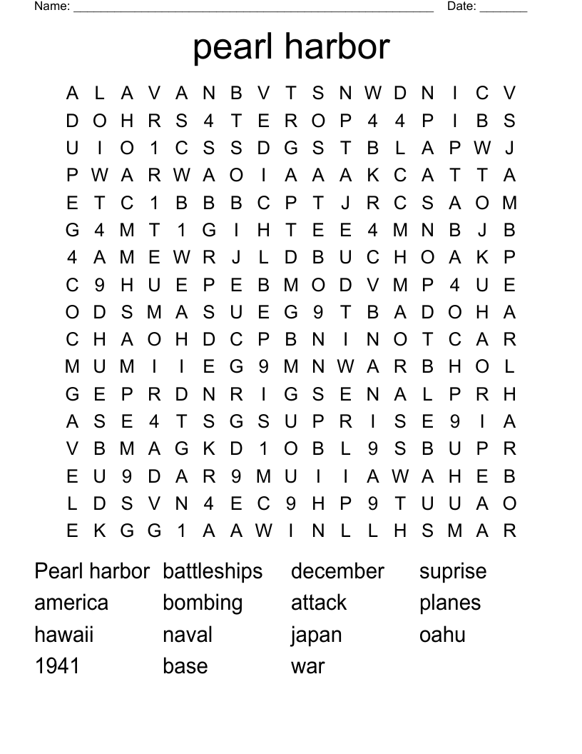 pearl harbor Word Search