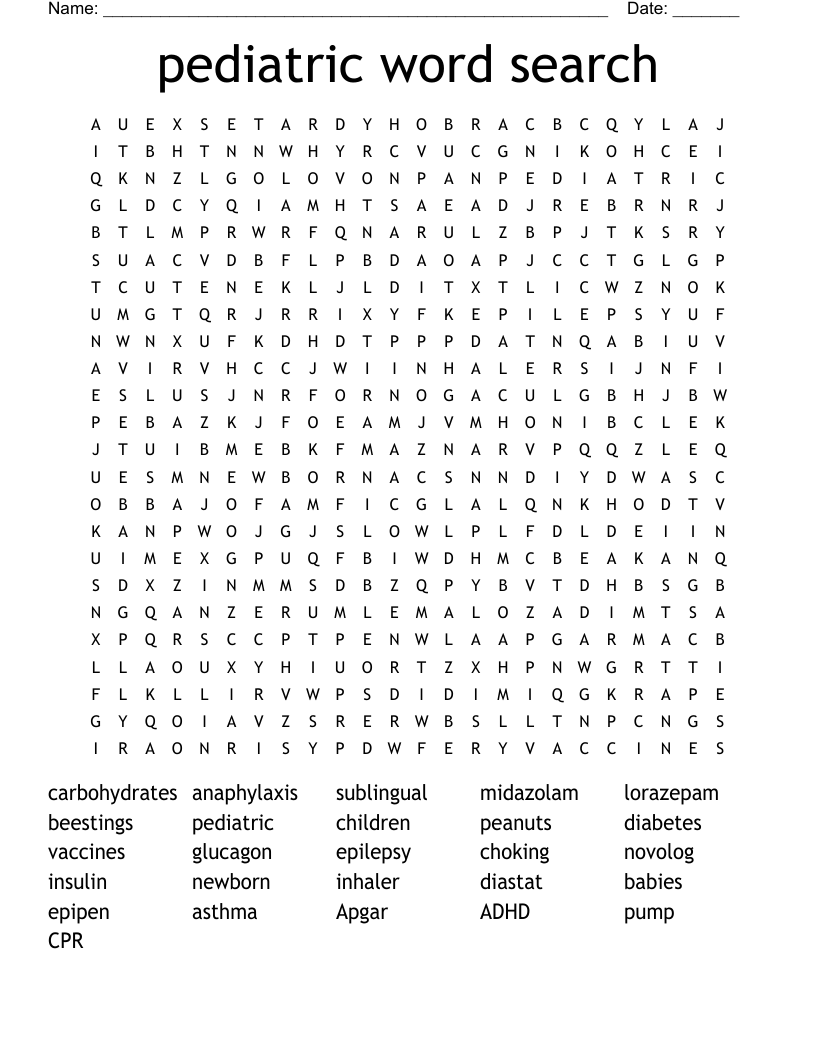 pediatric word search