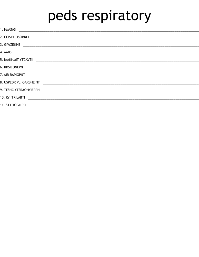 peds respiratory Word Scramble
