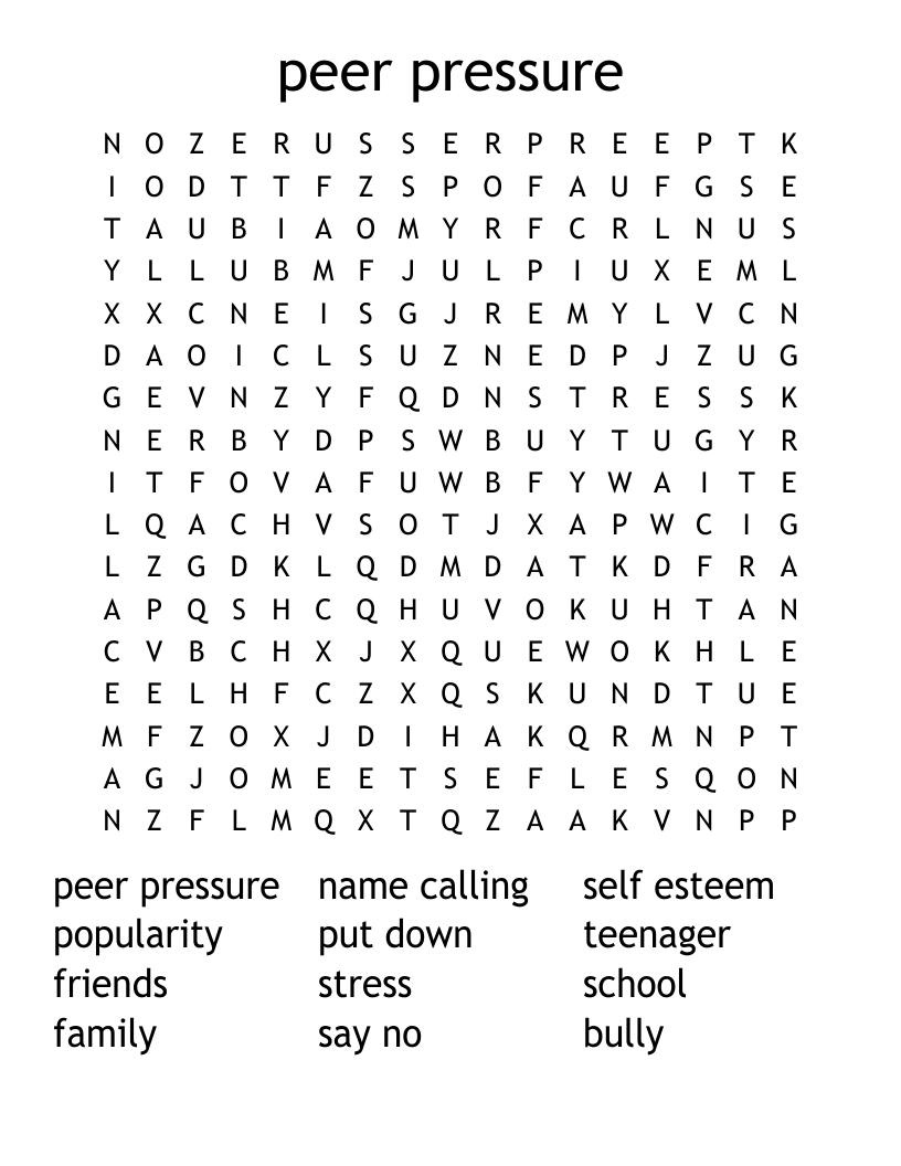 peer pressure Word Search