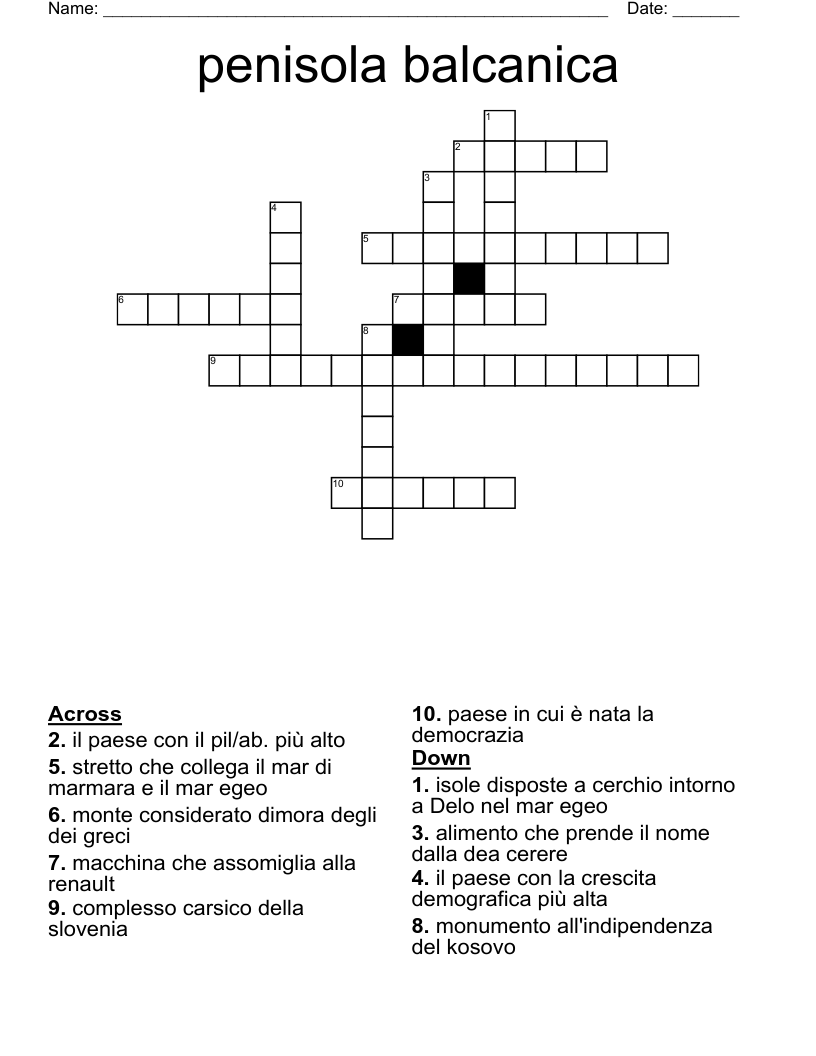 penisola balcanica Crossword