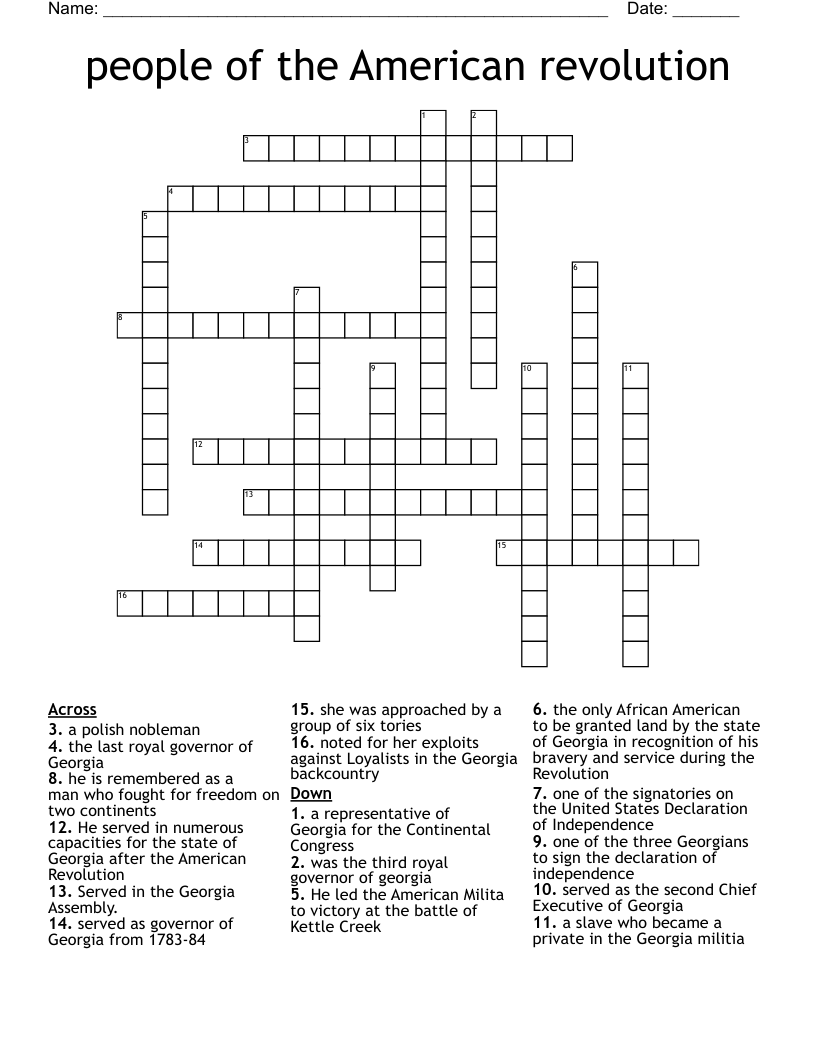 people of the American revolution Crossword