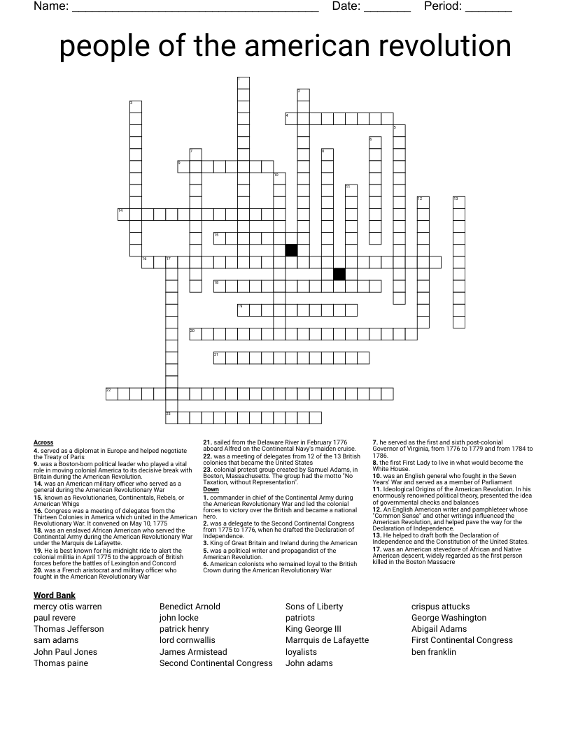 people of the american revolution Crossword