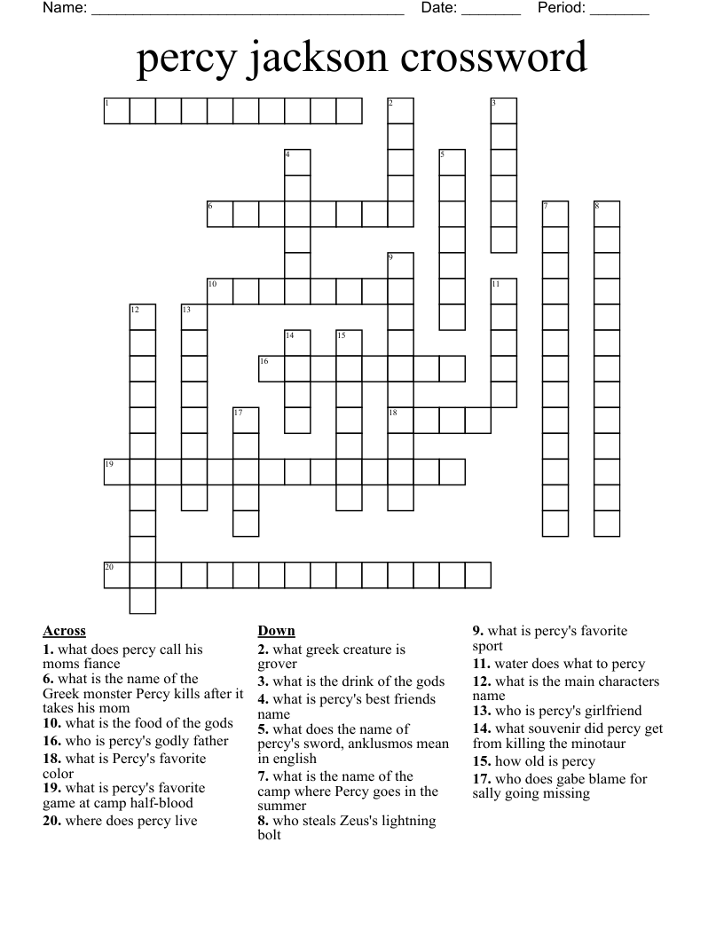 percy jackson crossword