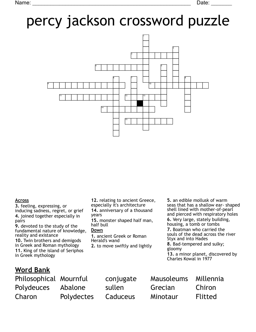 percy jackson crossword puzzle