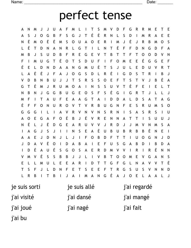 perfect tense Word Search
