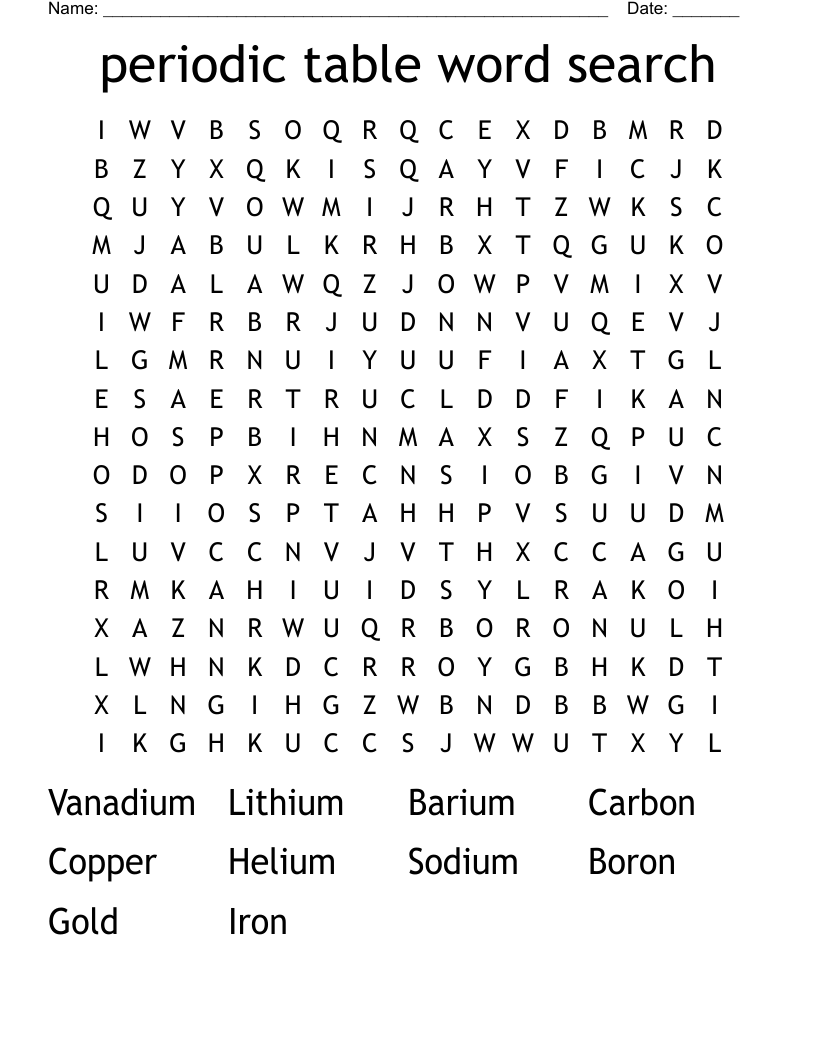 periodic table word search 