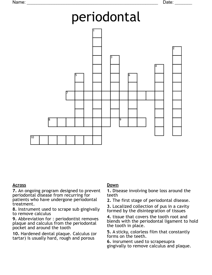 periodontal Crossword