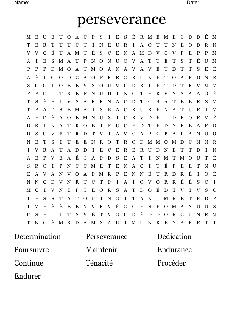 perseverance  Word Search