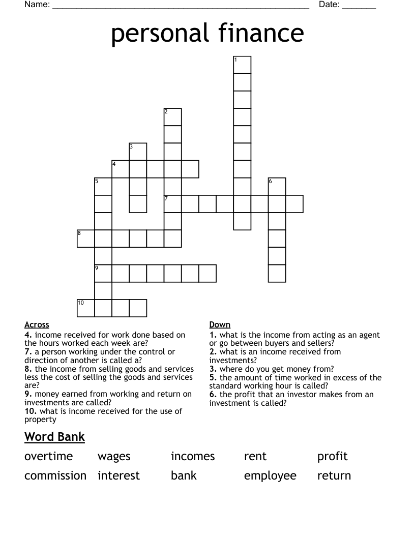 personal finance Crossword