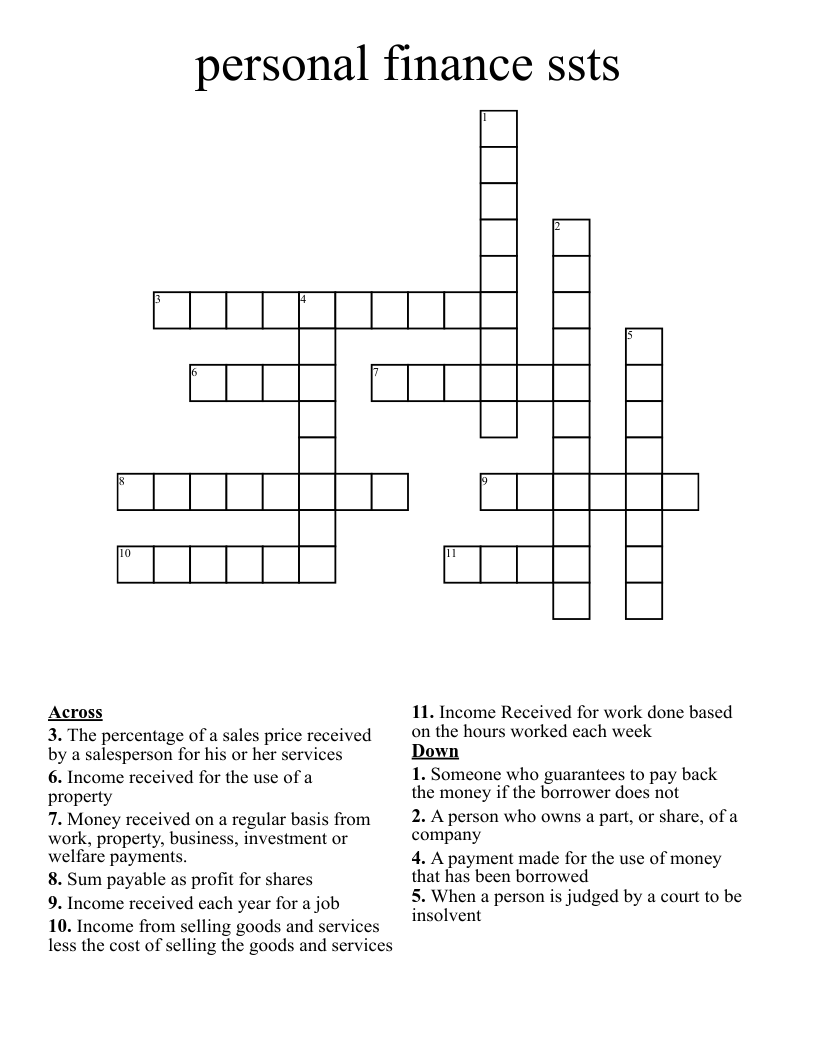 personal finance ssts Crossword