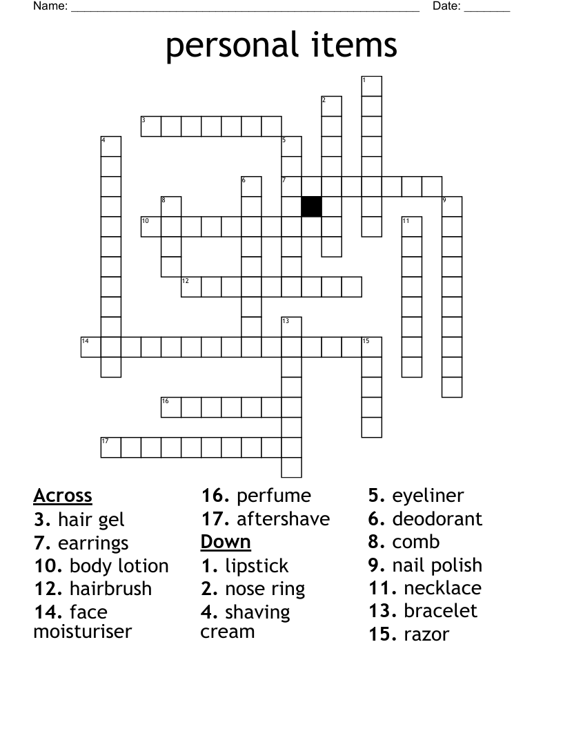 personal items Crossword