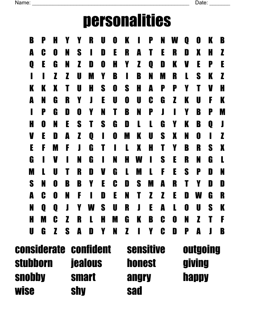 personalities Word Search