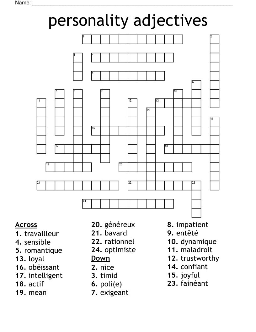 personality adjectives Crossword