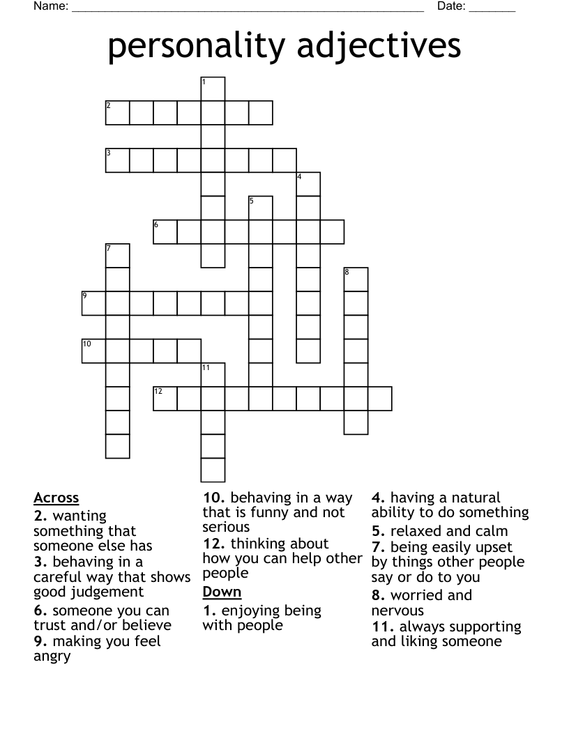 personality adjectives Crossword