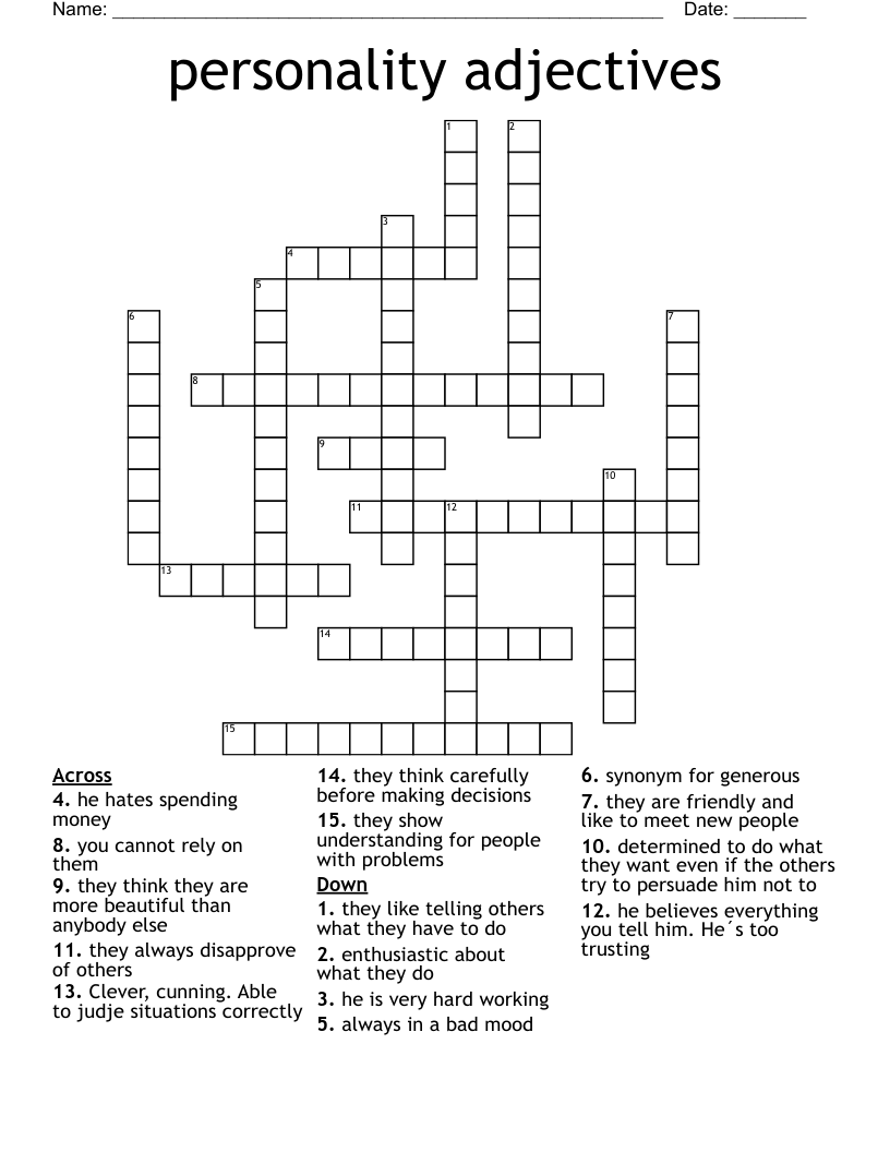 personality adjectives Crossword