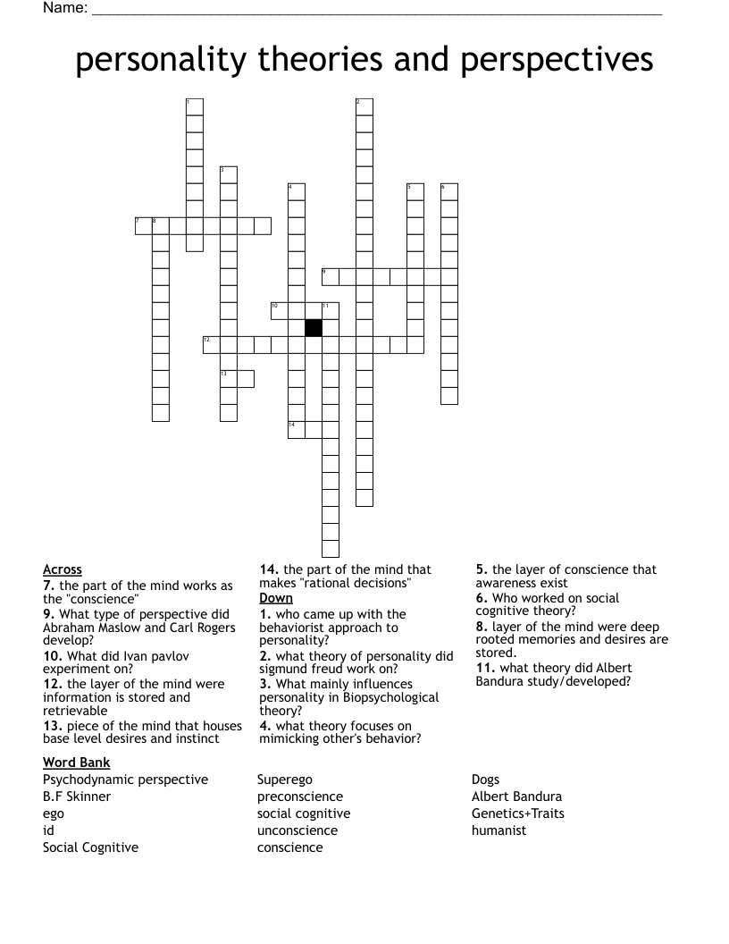 personality theories and perspectives Crossword