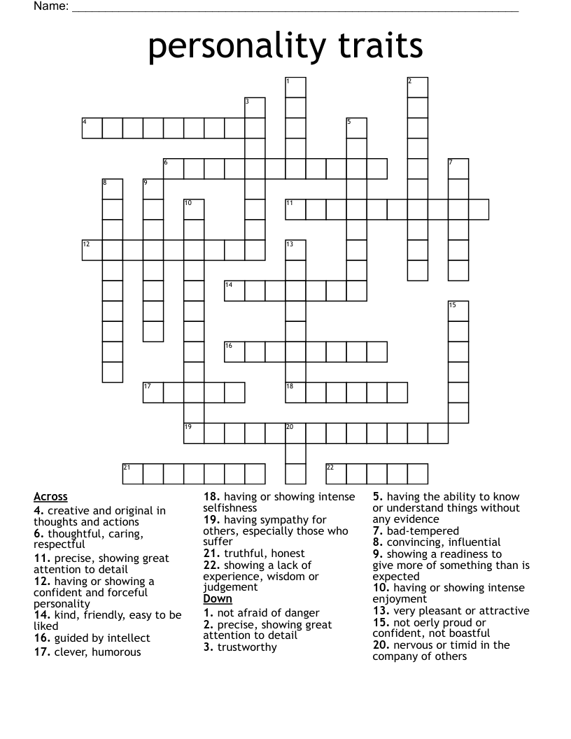 personality traits Crossword