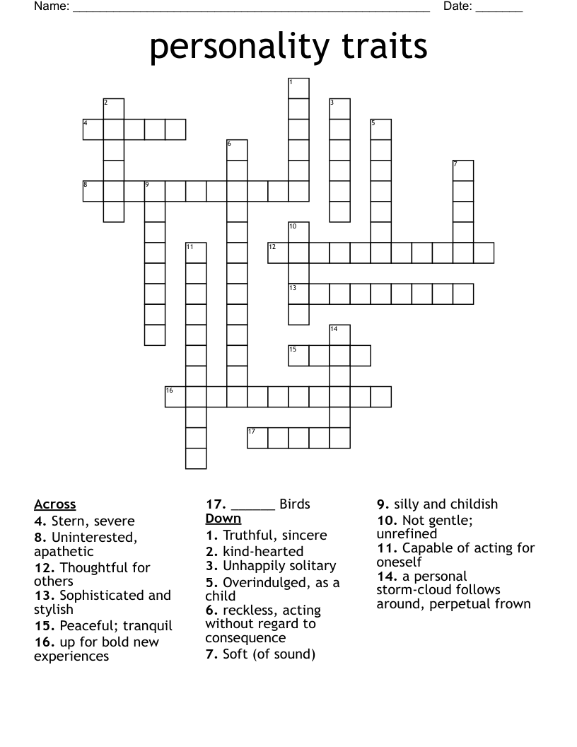 personality traits Crossword