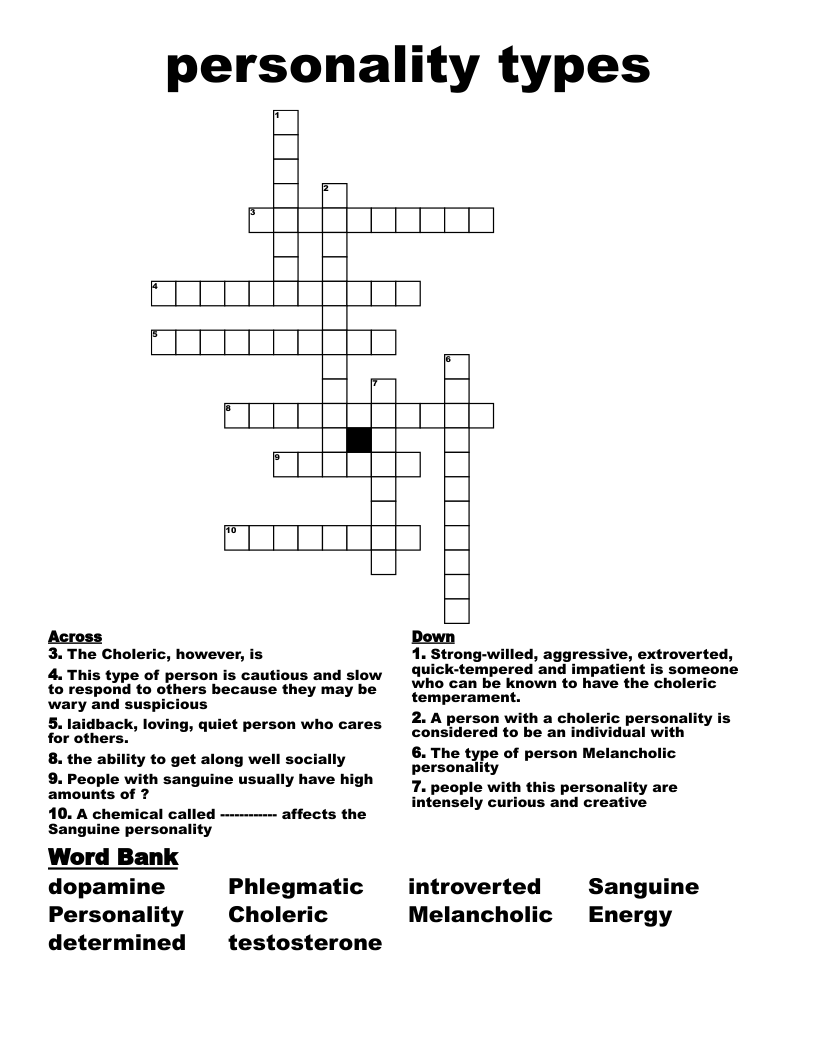 personality types  Crossword