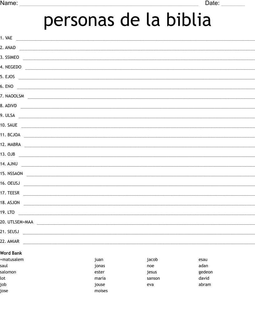personas de la biblia Word Scramble