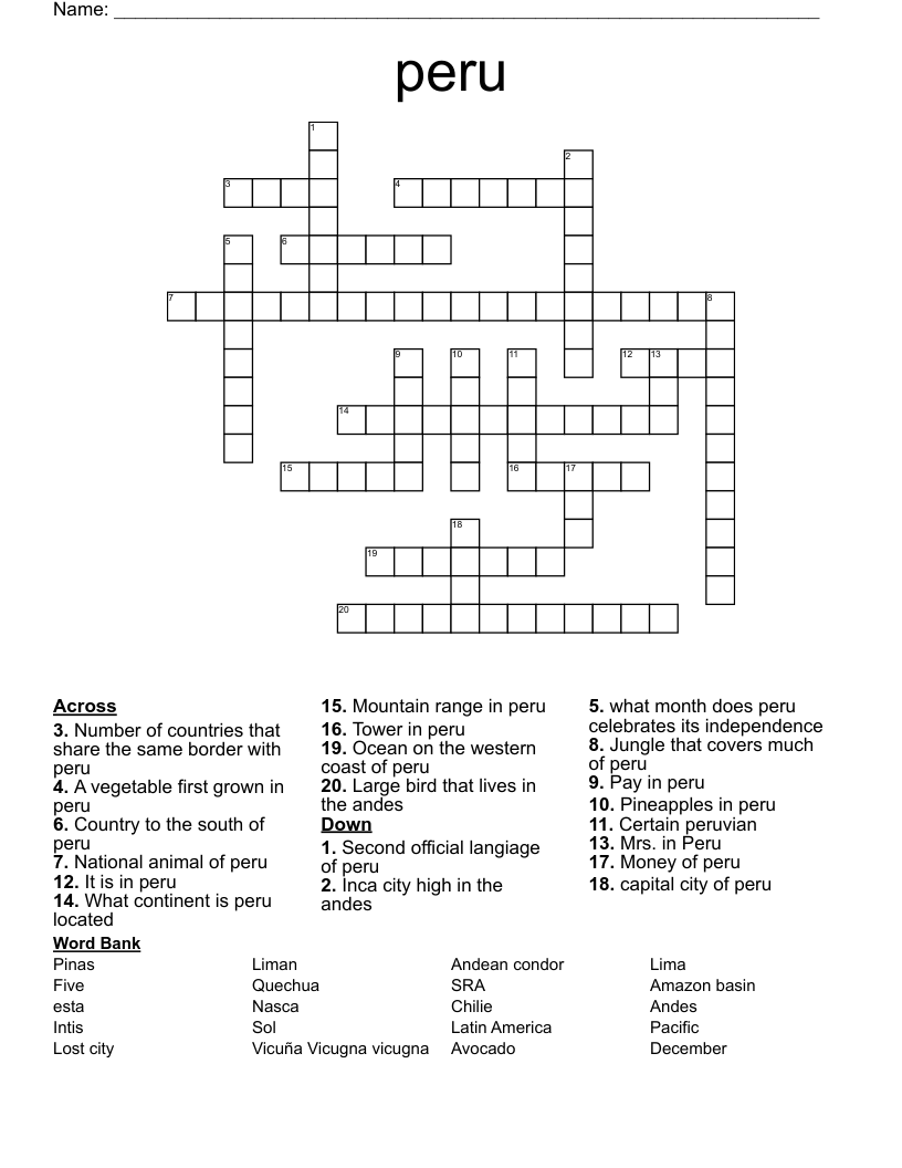peru Crossword
