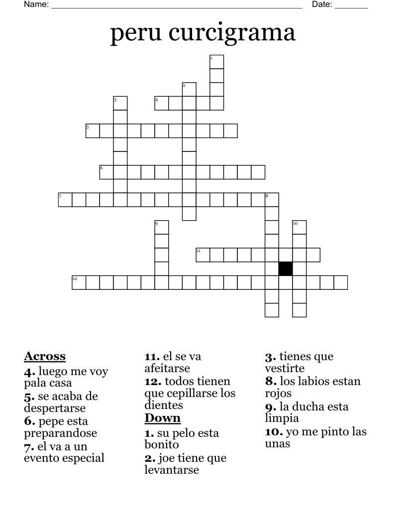 peru curcigrama Crossword