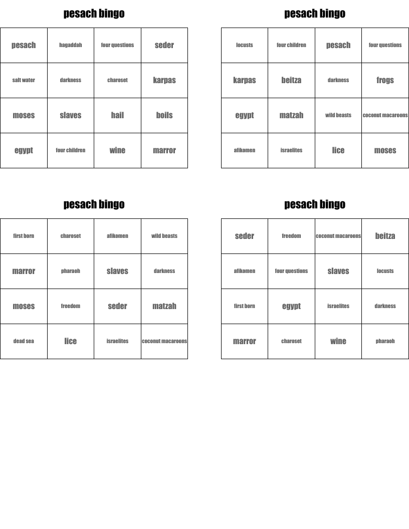 pesach bingo