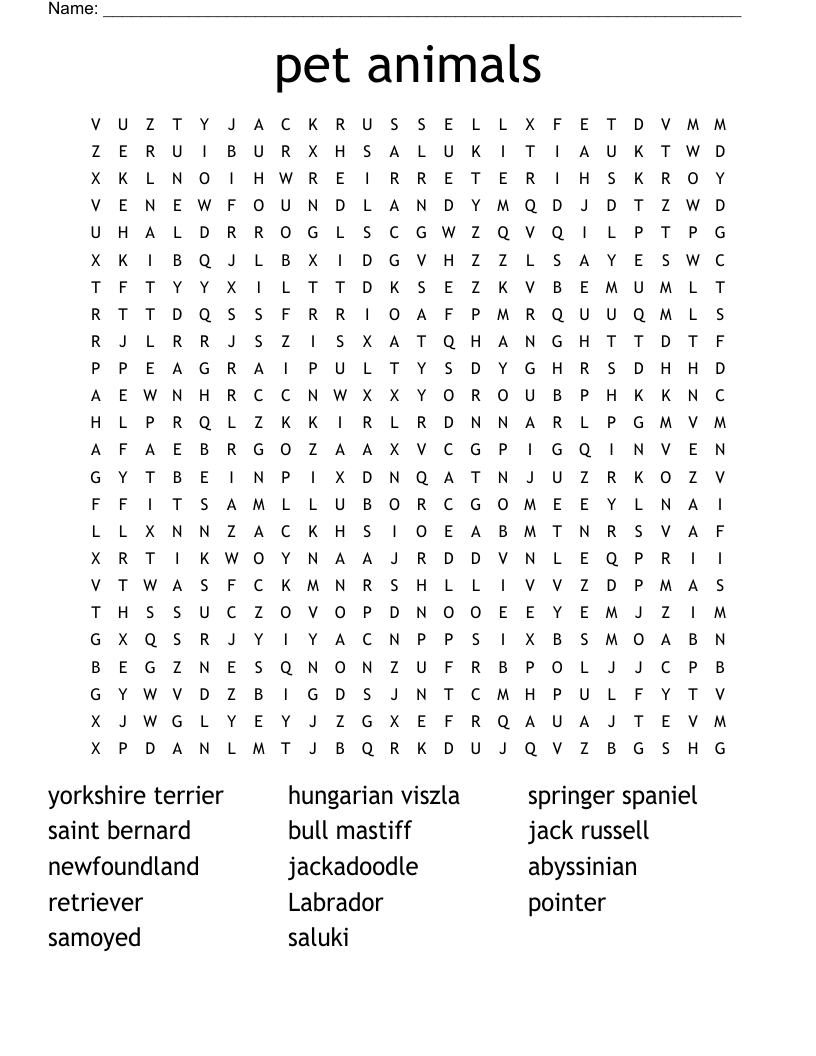 pet animals Word Search