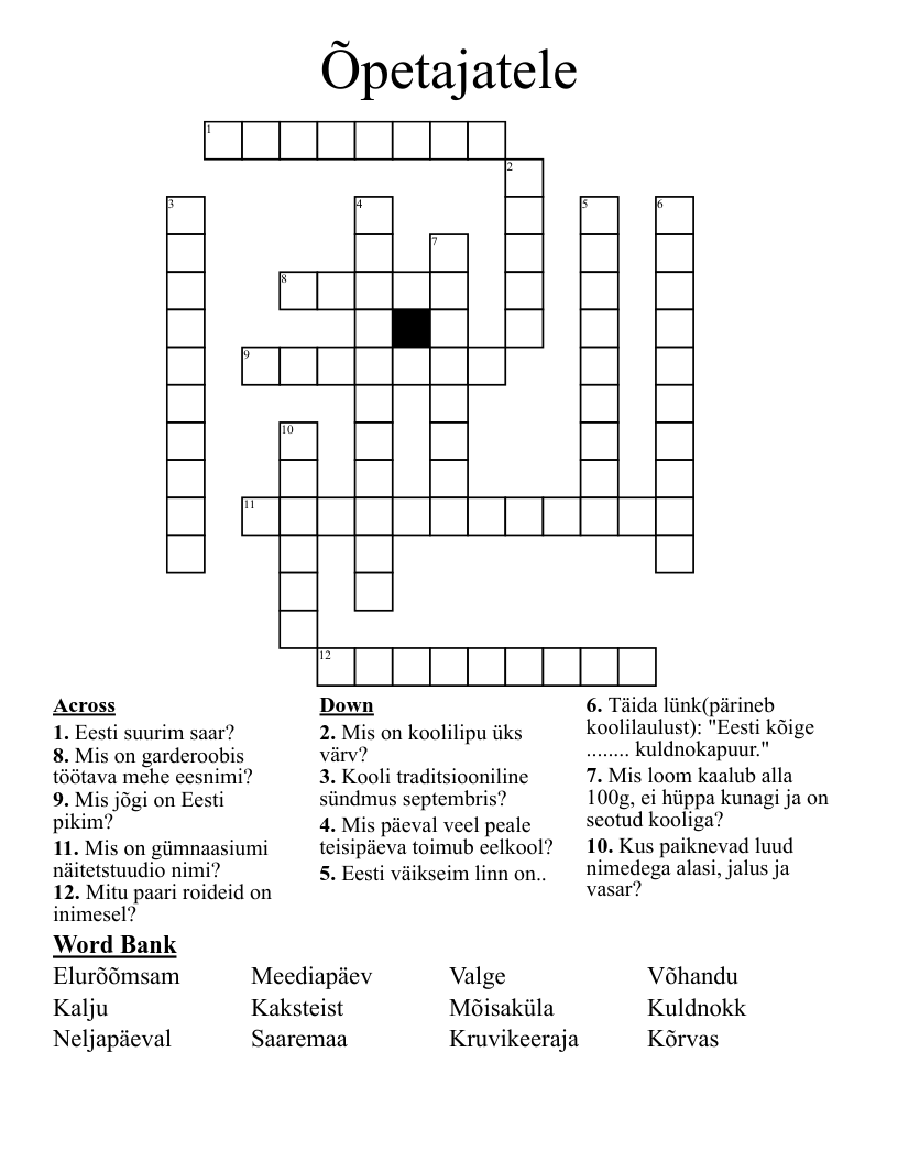 Õpetajatele Crossword