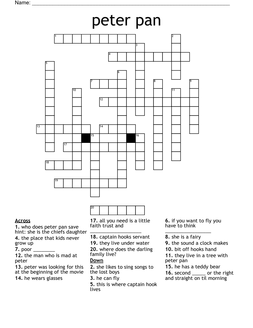 peter pan Crossword
